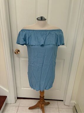 Ardene Light Blue Off-Shoulder Ruffle Mini Dress size large